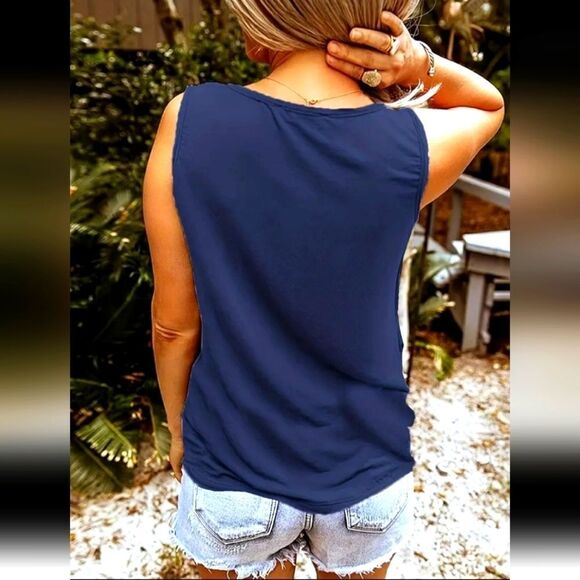 American Flag Print top, Vintage Button Front Sleeveless Independence Day - Picture 3 of 3